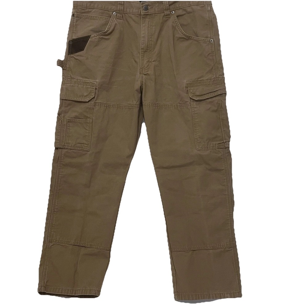Wrangler Workwear Cargo Pocket Pants Brown Heavy‎ Duty Ripstop Men Size 38x30